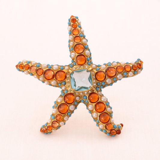 KJL-Kenneth-Lane-Brosche-großer-Seestern-farbige-Cabochons-Perlen
