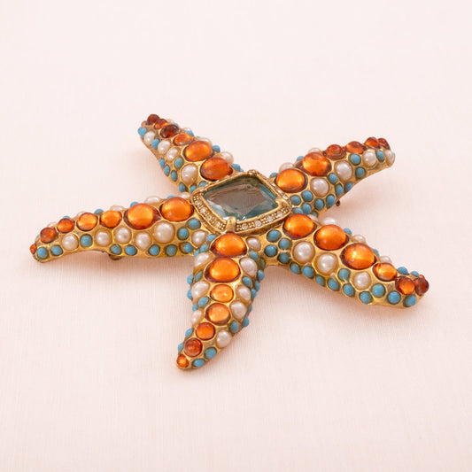 KJL-Kenneth-Lane-Brosche-großer-Seestern-farbige-Cabochons-Perlen