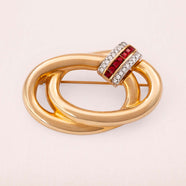 KEYES Vintage Brooch gilded rings red crystals