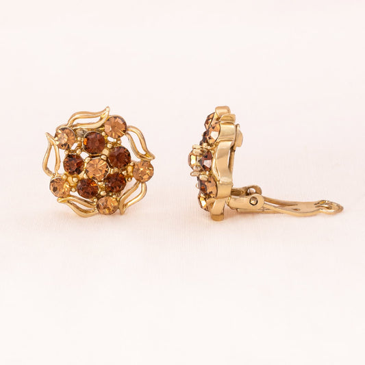 Lisner-Ohrclips-vergoldet-Strass-braun-beige