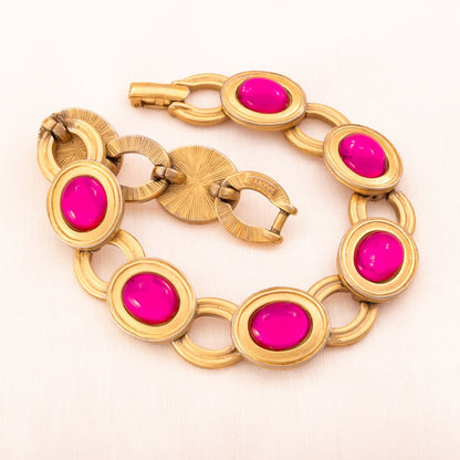 Monet-Armband-matt-vergoldet-ovale-pinkfarbene-Cabochons-signiert