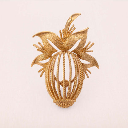 Monet-Brosche-vergoldete-Ananas-mit-Blättern