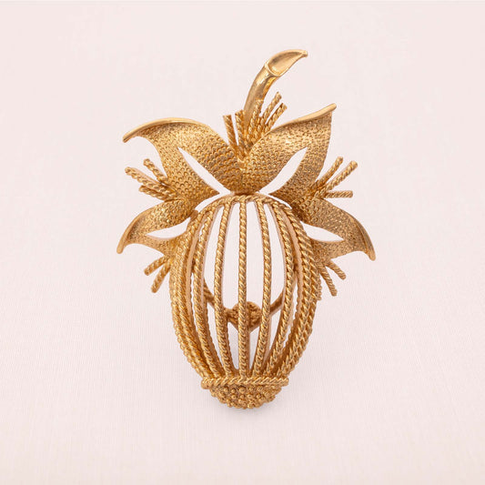 Monet-Brosche-vergoldete-Ananas-mit-Blättern