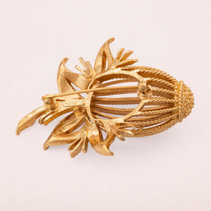 Monet-Brosche-vergoldete-Ananas-mit-Blättern-Rükseite-signiert