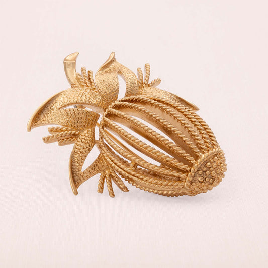 Monet-Brosche-vergoldete-Ananas-mit-Blättern