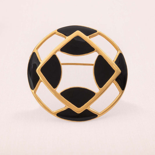 Monet-Brosche-geometrisch-vergoldet-schwarze-Emaille