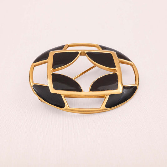 Monet-Brosche-geometrisch-vergoldet-schwarze-Emaille