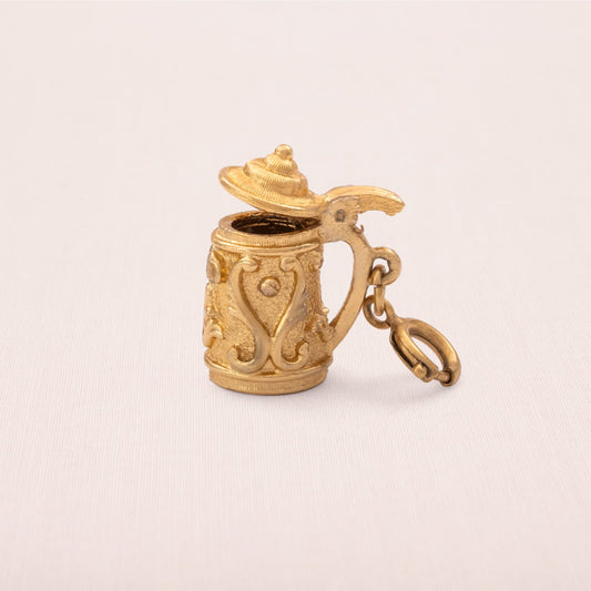 Monet-Charm-Anhänger-vergoldeter-Bierkrug-zu-öffnender-Deckel