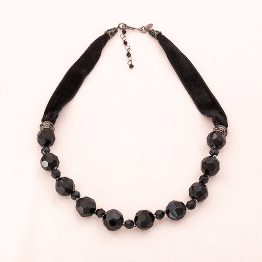 Monet-Choker-Halskette-1990er-Samtband-Glasperlen