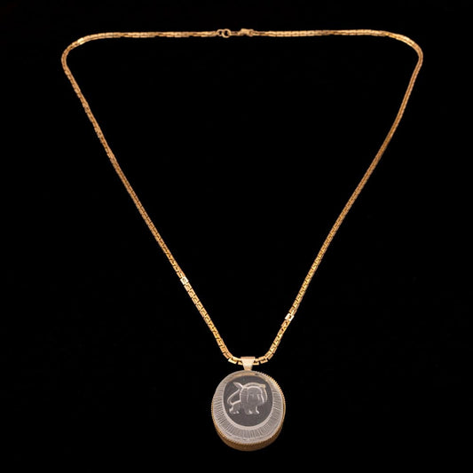 Monet-Halskette-Intaglio-Anhänger-Löwe-Sternzeichen-vergoldete-Bostonkette