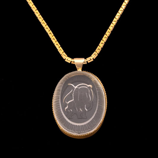 Monet-Halskette-Intaglio-Anhänger-Löwe-Sternzeichen-vergoldete-Bostonkette