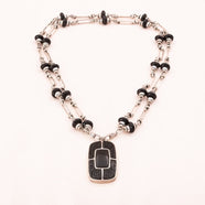 MONET Halskette silberfarben mit schwarzen Perlen und Anhänger Vintage 1990er