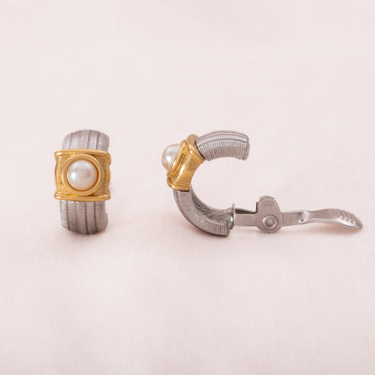 Monet-Bicolor-Ohrclips-Kreolen-mit-Perle