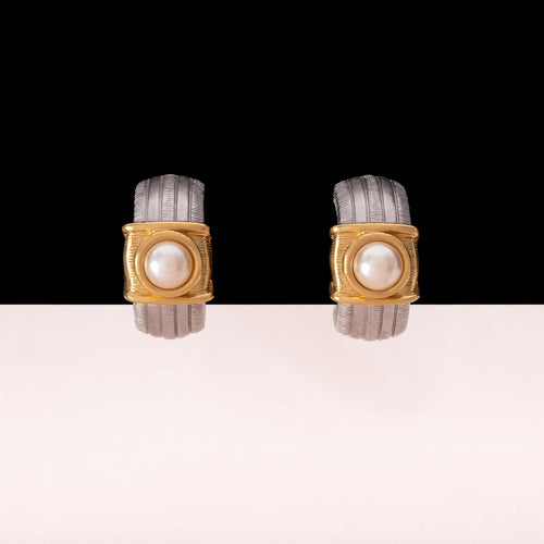 MONET Bicolor Clip Hoops with Pearl