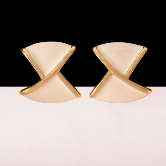 MONET elegant ear clips adorned with cream-colored enamel