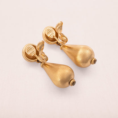 Monet-Ohrclips-Hänger-vergoldete-Tropfen-Rückseiten-signiert