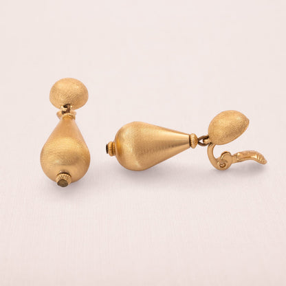 Monet-Ohrclips-Hänger-vergoldete-Tropfen-1960er