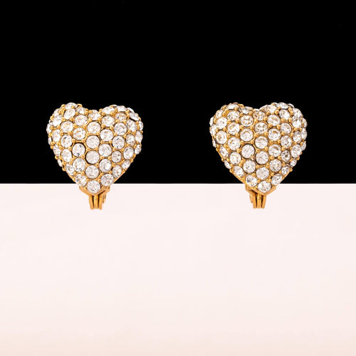 MONET Vintage Ohrclips Herzform vergoldet mit Strass besetzt