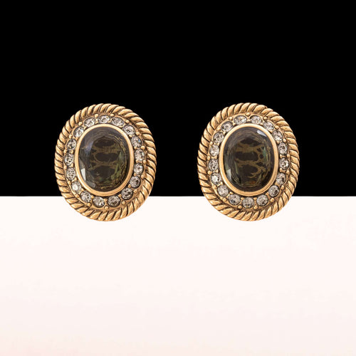 MONET Vintage Ohrclips vergoldet Olivgrün Kristall Strass