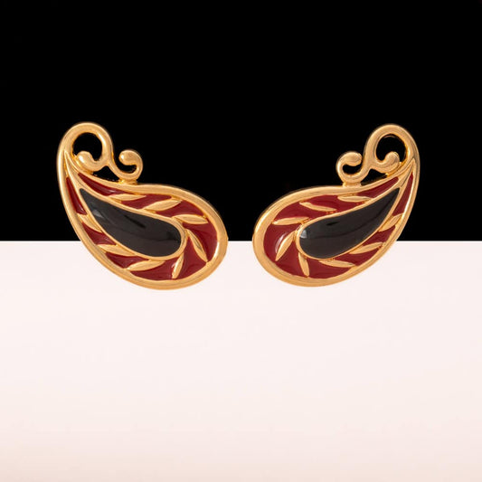 Monet-Ohrclips-Paisley-Design-vergoldet-rote-dunkelblaue-Emaille