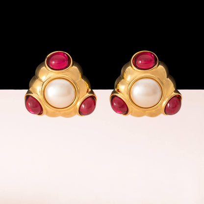 Monet-Ohrclips-vergoldet-Perle-pinkfarbene-Cabochons