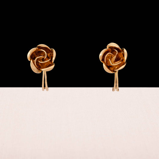 Monet-Ohrclips-kleine-Rose-Blume-vergoldet