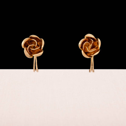 Monet-Ohrclips-kleine-Rose-Blume-vergoldet