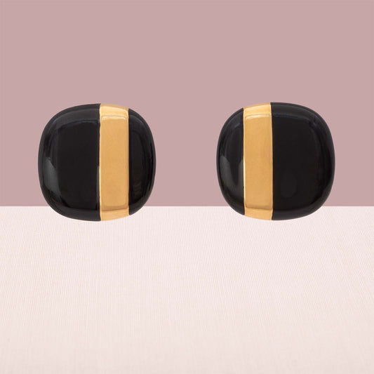Monet-Ohrclips-eckig-schwarze-Emaille-vergoldeter-Streifen