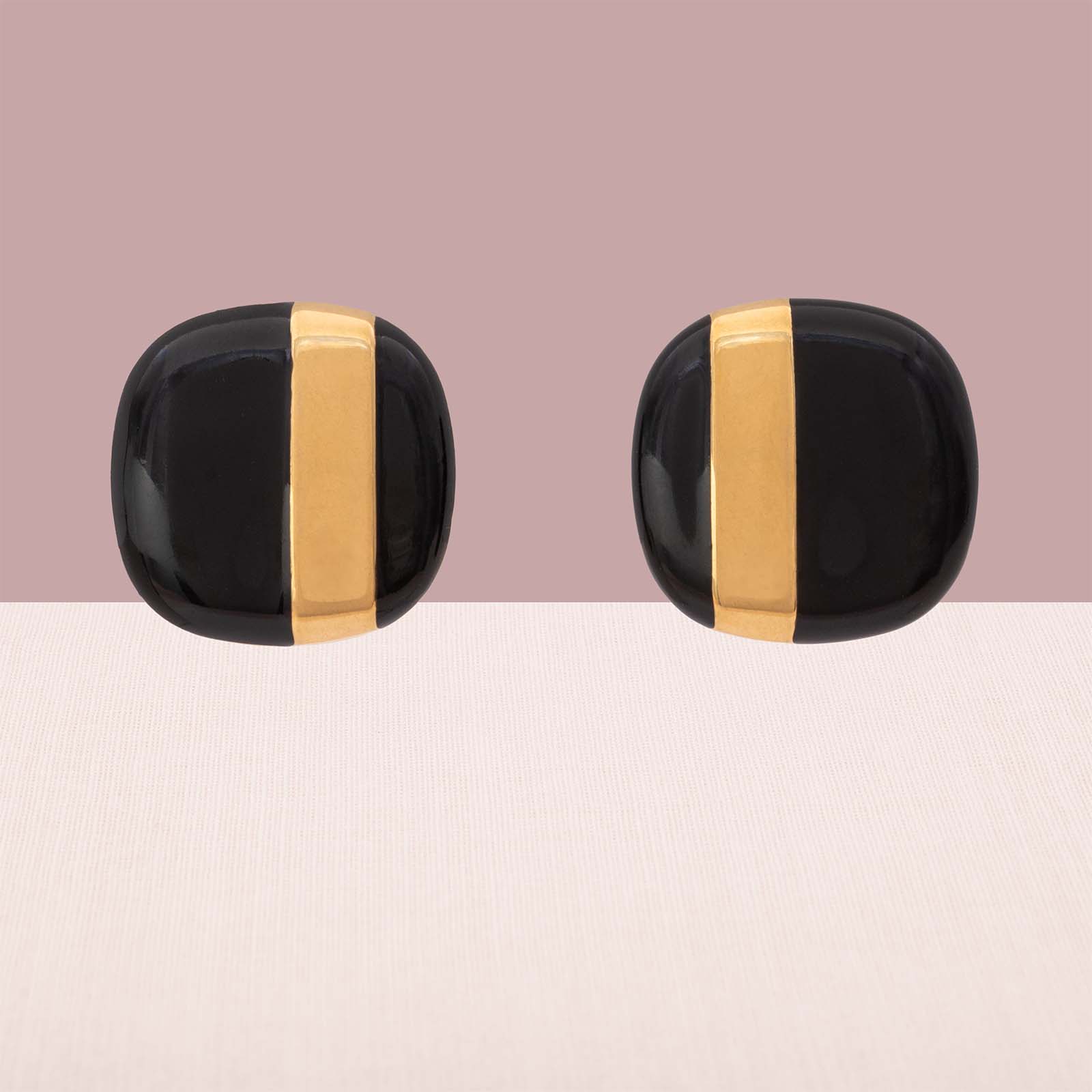 Monet-Ohrclips-eckig-schwarze-Emaille-vergoldeter-Streifen