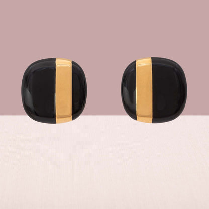 Monet-Ohrclips-eckig-schwarze-Emaille-vergoldeter-Streifen