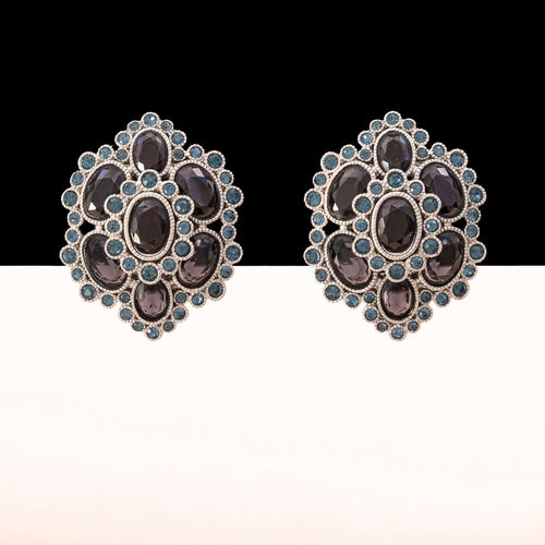 MONET Vintage clip-on earrings silver-colored gray blue crystals