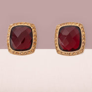 MONET Vintage Ohrclips rote Kristalle eckig goldfarbene Kristalle eleganter Schmuck