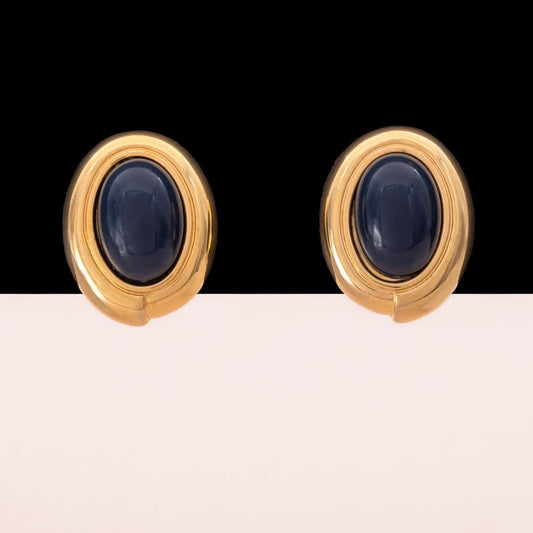 Monet-Ohrclips-oval-vergoldet-dunkelblauer-Cabochon