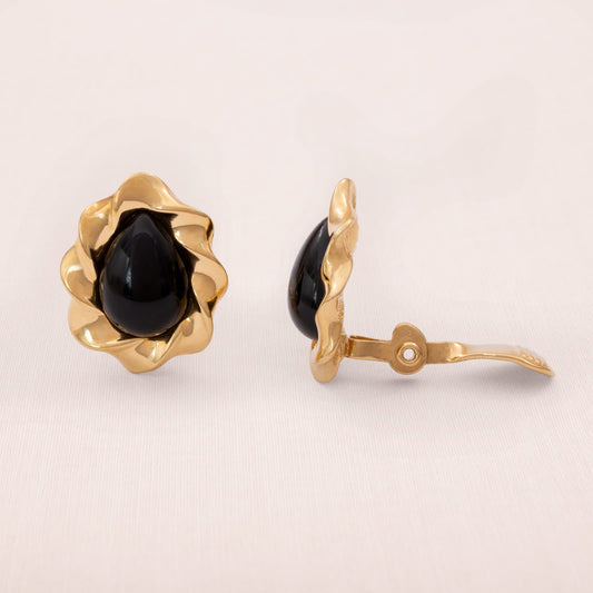 Monet-Ohrclips-vergoldet-schwarze-Cabochons