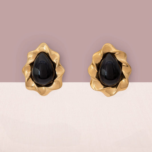 Monet-Ohrclips-vergoldet-schwarze-Cabochons