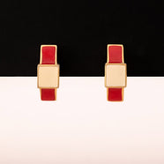 MONET Vintage Halbkreolen Ohrringe mit roter und cremefarbener Emaille