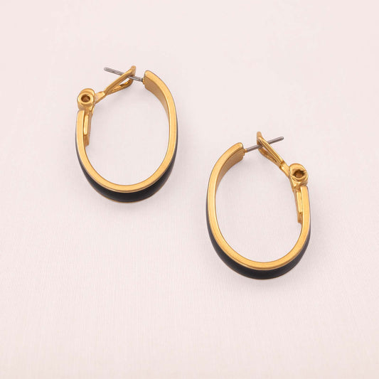 Monet-Ohrringe-ovale-Kreolen-schwarze-Emaille-vergoldete-Rückseiten