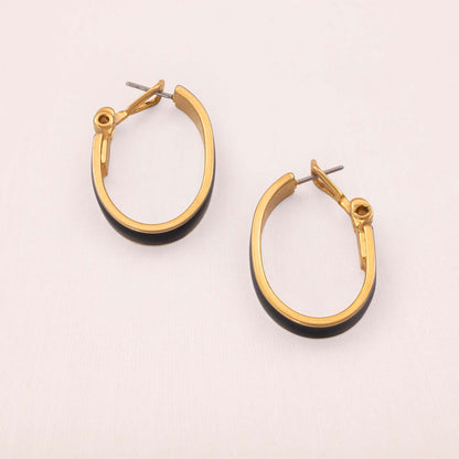 Monet-Ohrringe-ovale-Kreolen-schwarze-Emaille-vergoldete-Rückseiten