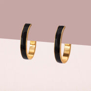 MONET Earrings gold-plated oval hoops with black enamel
