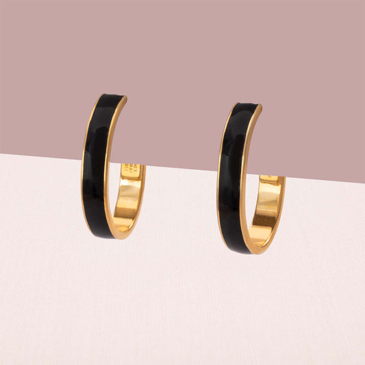 Monet-Ohrringe-ovale-Kreolen-schwarze-Emaille-vergoldete-Rückseiten