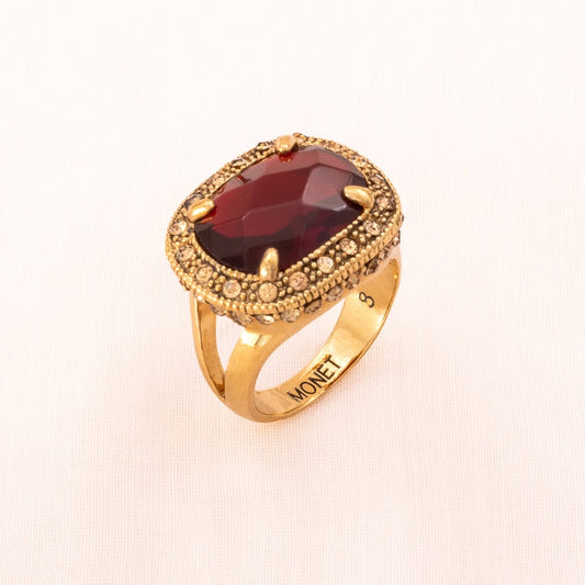 Monet-Ring-vergoldet-Cocktailring-großer-dunkelroter-Stein