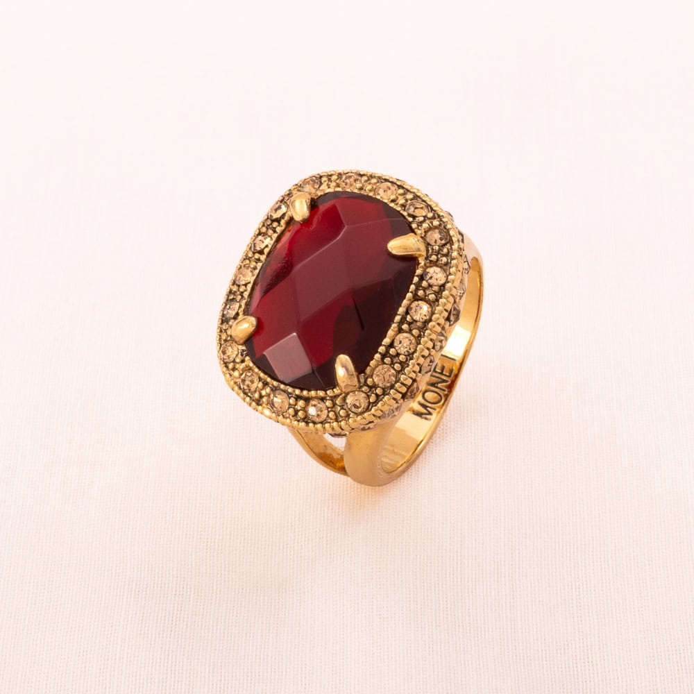 Monet-Ring-vergoldet-Cocktailring-großer-dunkelroter-Stein