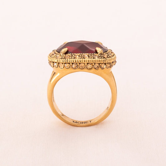 Monet-Ring-vergoldet-Cocktailring-großer-dunkelroter-Stein