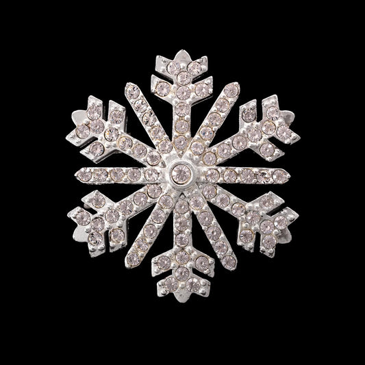 Monet-silberfarbene-Schneeflocken-Brosche-Kristall-besetzt