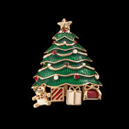 MONET Christmas Tree Brooch Enamel and Rhinestone Vintage Jewelry