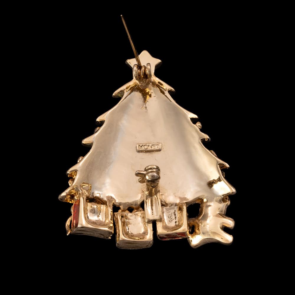 Monet-Weihnachtsbaum-Brosche-vergoldete-Rückseite-signiert