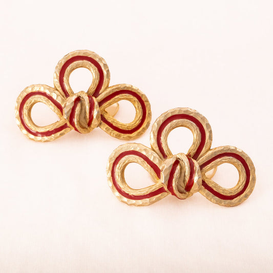 Musi-Schuhclips-Schleifen-Design-Vergoldet-rote-Emaille