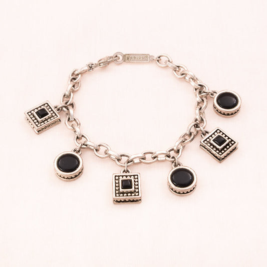 Napier-Armband-silberfarben-Bettelarmband-Style-schwarze-Cabochons