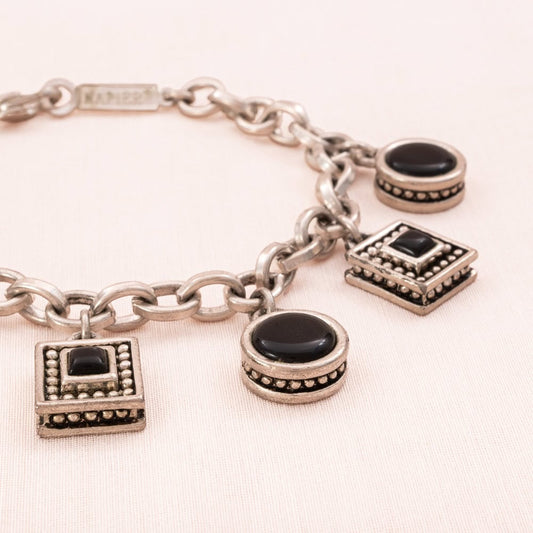 Napier-Armband-silberfarben-Bettelarmband-Style-schwarze-Cabochons