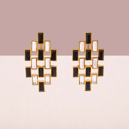 Napier-Ohrclips-Hänger-Schwarzweiße-Baguette-Strasssteine